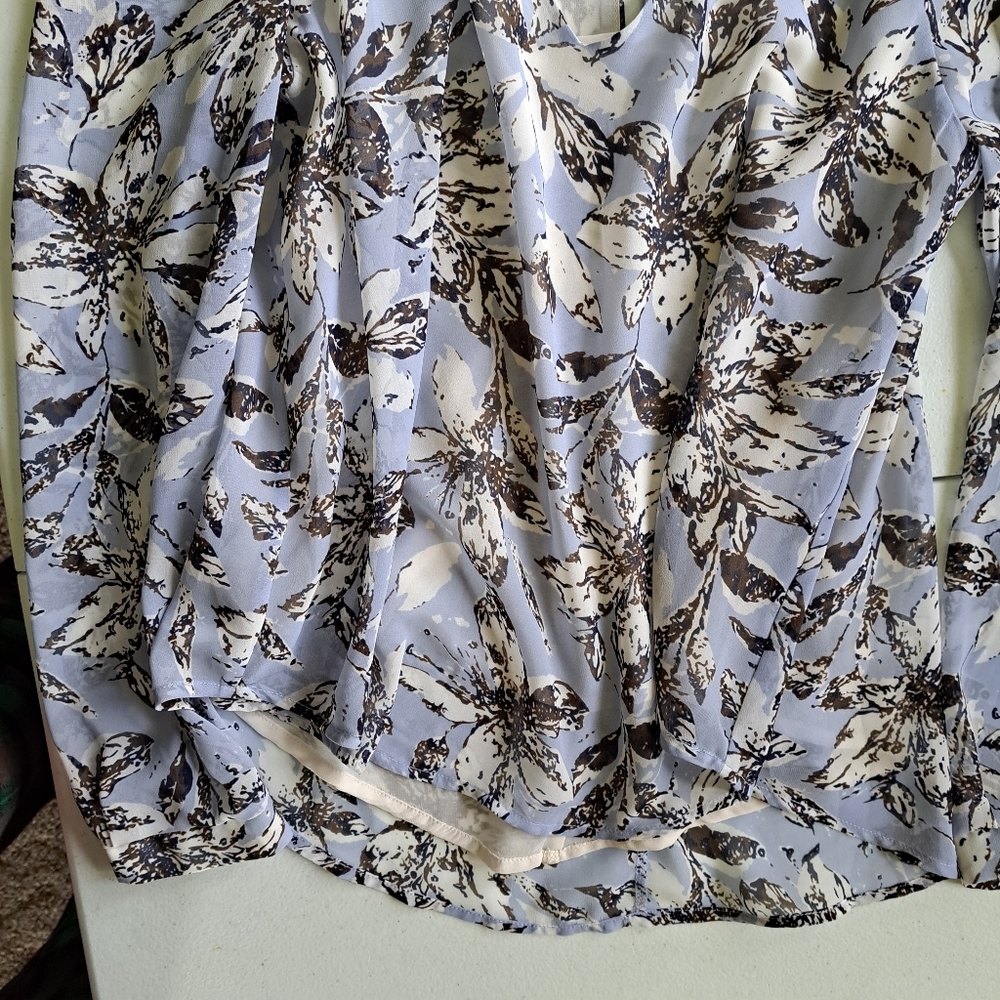 Astr Blue Floral Cold Shoulder Blouse - Picture 3 of 7